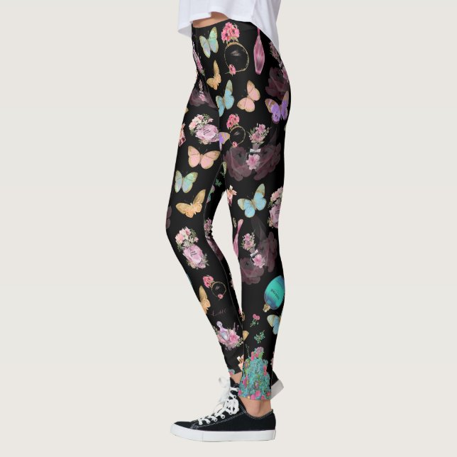 Leggings Flacons de parfum, fleurs, papillons aquarelle (Gauche)