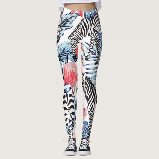 Leggings Flair tropical : Flamant rose Zebra Paradise (Devant)