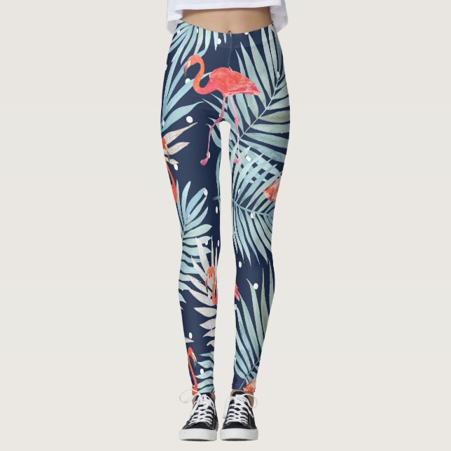 Leggings Flamant rose Aquarelle : Pink Tropical Elegance. (Devant)