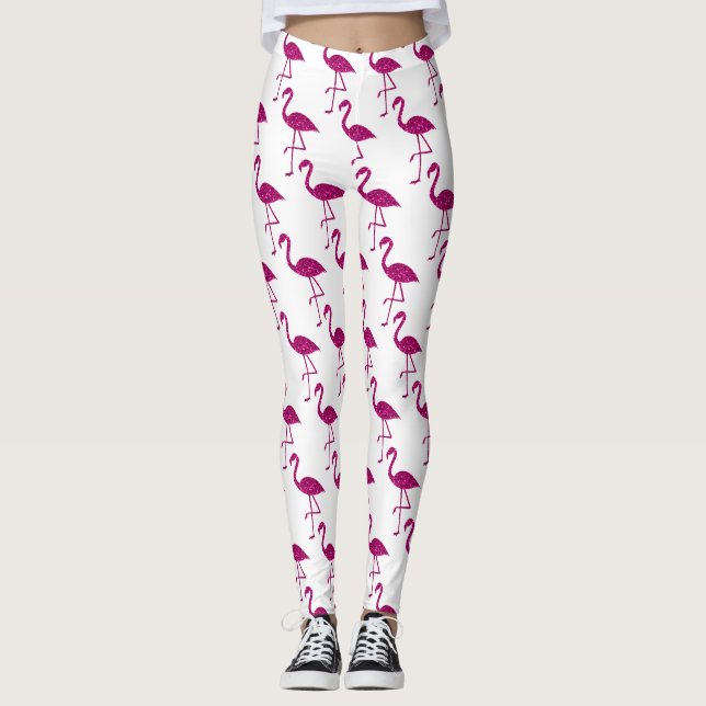 Leggings Flamant rose brillant motif blanc (Devant)