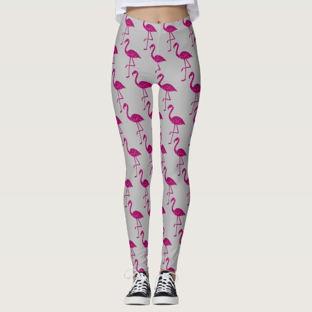 Leggings Flamant rose brillant motif gris (Devant)