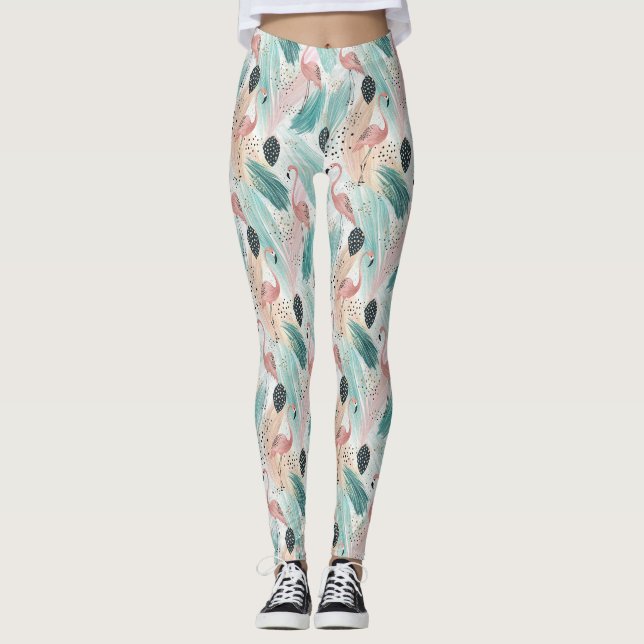 Leggings Flamant rose d'aquarelle Motif tropical (Devant)