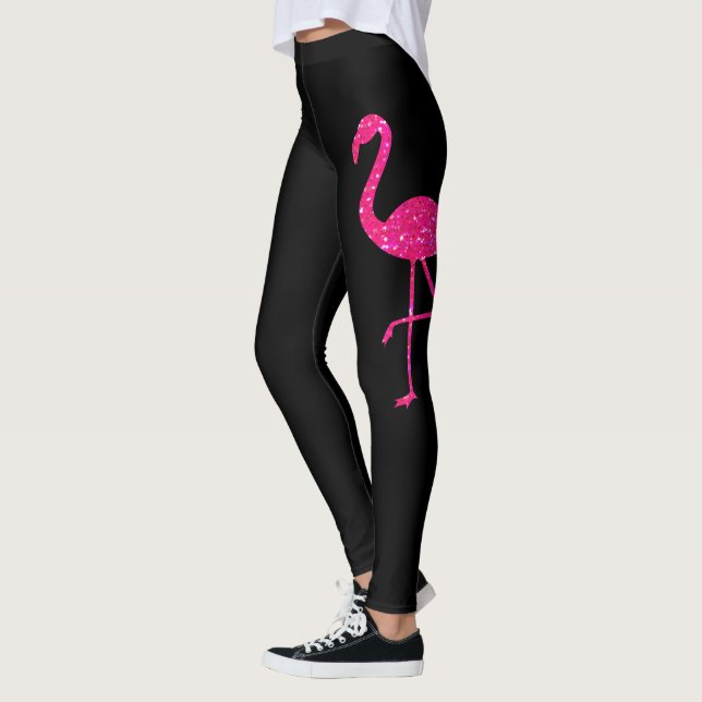 Leggings Flamant rose néon rose noir brillant (Gauche)