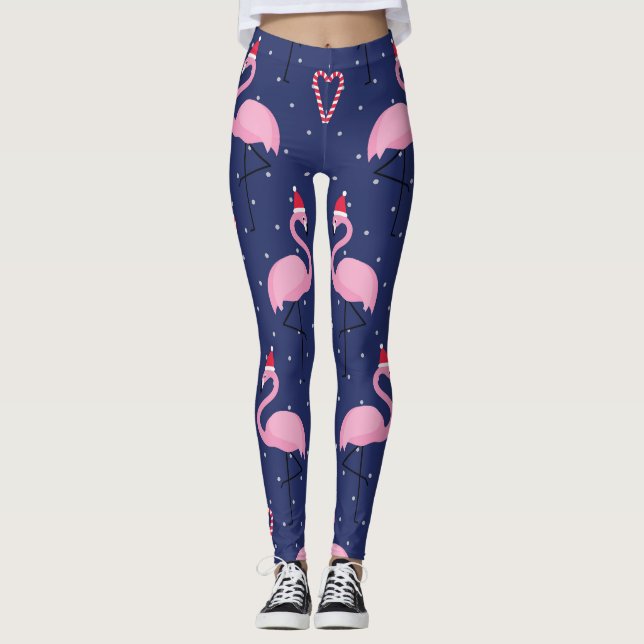 Leggings Flamant rose Noël Casquette Candy Motif (Devant)