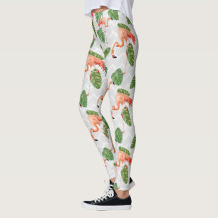 Leggings Flamant rose Oiseau Tropical Banana Leaf Chevron M
