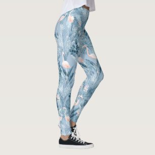 Leggings Flamant rose Orchidée Tropical Motif Blue ID868