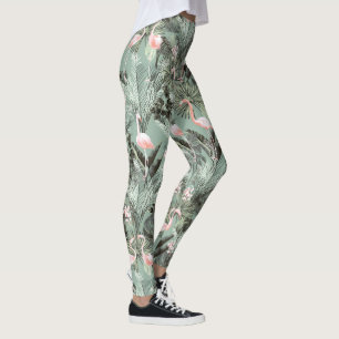 Leggings Flamant rose Orchidée Tropical Motif Sage ID868