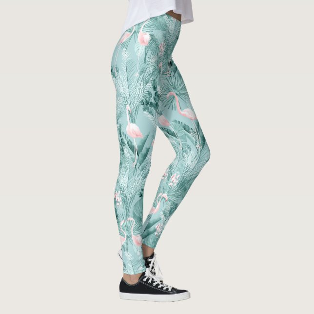 Leggings Flamant rose Orchidée Tropical Motif Turquoise ID8 (Droite)