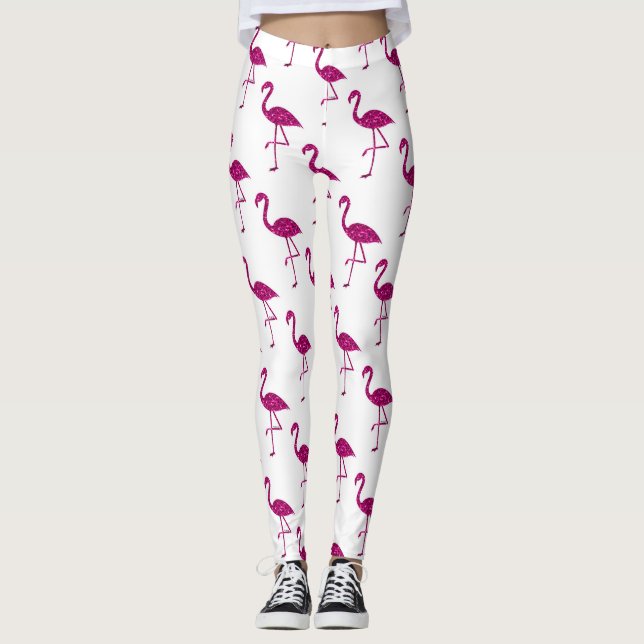 Leggings Flamant rose pailleté motif de scintillements (Devant)