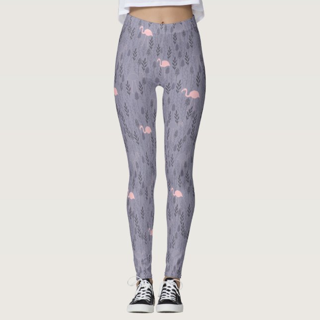 Leggings Flamant rose rose moderne foncé violet à motifs fl (Devant)