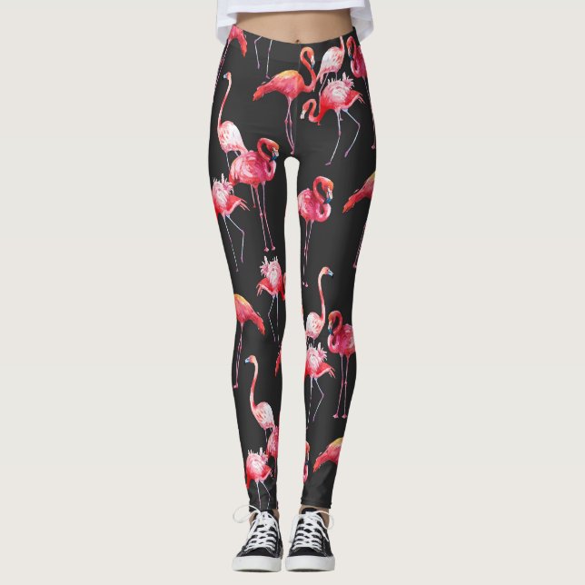 Leggings Flamant rose rose : Motif d'aquarelle tropicale. (Devant)