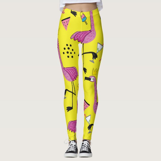 Leggings Flamant rose rose : Motif de mode d'été (Devant)