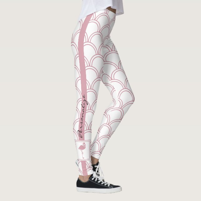 Leggings Flamant rose rose rosé Vague Art déco personnalisé (Droite)