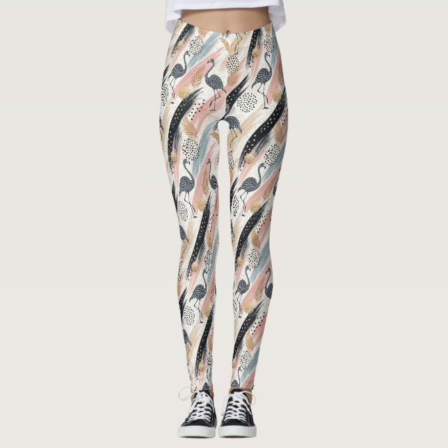 Leggings Flamant rose stylisé et Motif brosse (Devant)