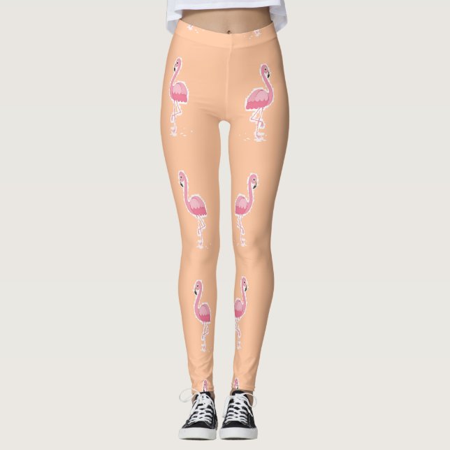 Leggings flamant rose sur orange pâle (Devant)