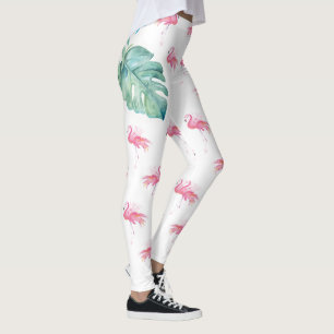Leggings Flamant rose tropical Girly de rose d'aquarelle