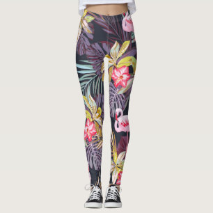 Leggings Flamant rose Tropical : Motif sans couture d'été