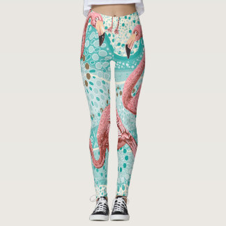 Leggings Flamant rose Tropical : Papier peint Floral Vintag