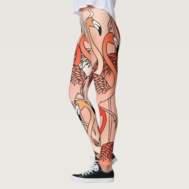 Leggings Flamants roses de couleur de corail vivant (Gauche)