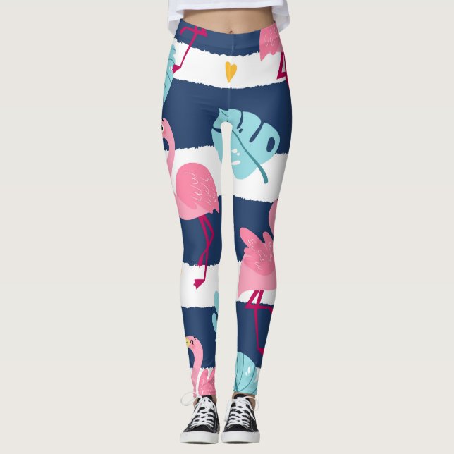 Leggings Flamants roses de dessin : Summer Tropical Vintage (Devant)