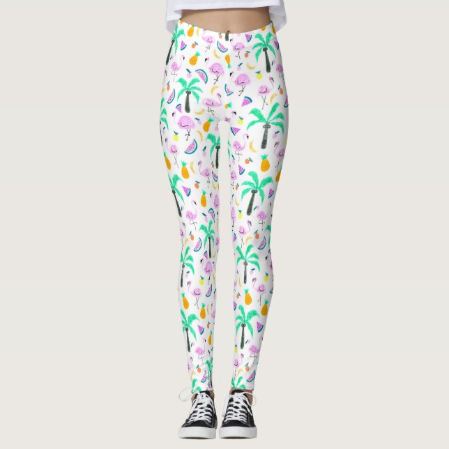 Leggings Flamants roses en Motif de la jungle tropicale (Devant)