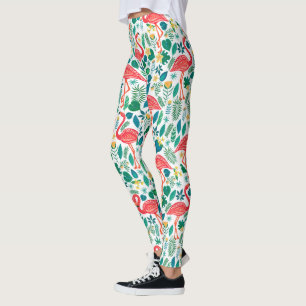 Leggings Flamants roses et motif de fleurs tropicales