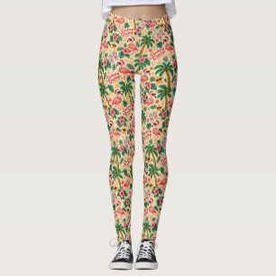 Leggings Flamants roses et palmiers de Noël tropicaux