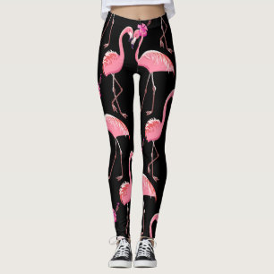 Leggings Flamants roses roses : Arrière - plan noir Vintage