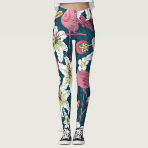 Leggings Flamants roses tropicaux vintages Lys Motif