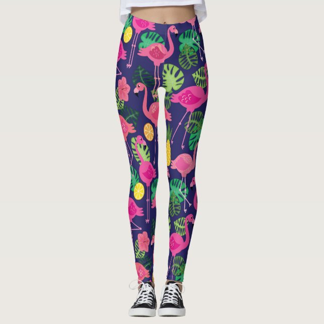 Leggings Flamants vintages, éléments d'été motif (Devant)
