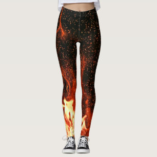 Leggings Flames Red Hot Black Fire Racing Moderne