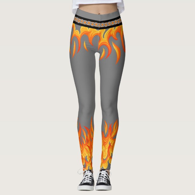 Leggings Flames sur Grey (Devant)
