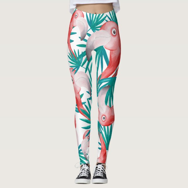 Leggings Flamingo dessiné à la main : aquarelle motif sans  (Devant)
