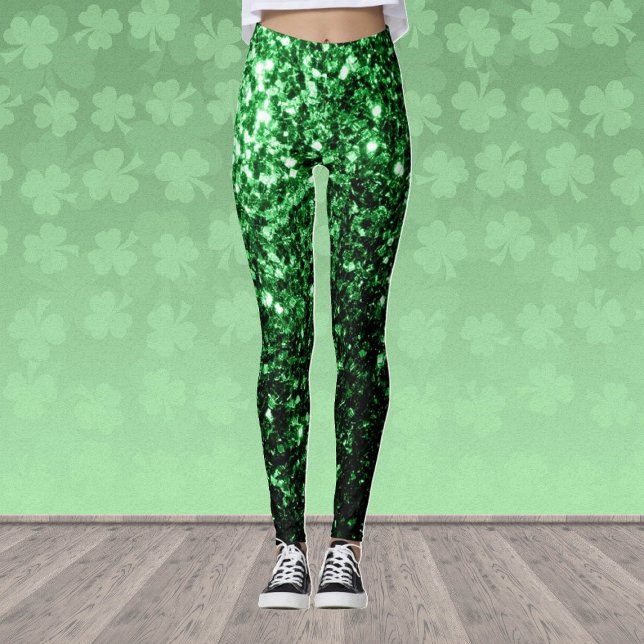 Leggings Flamme de parties scintillant vert foncé (Stand out in the gym with our breathable sparkly leggings in many different colors!)