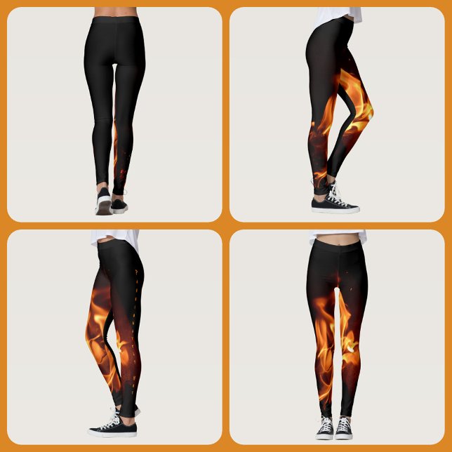 Leggings Flammes chaudes éclatantes sur noir (Créateur téléchargé)
