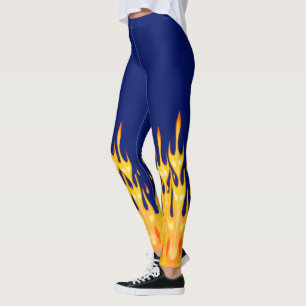 Leggings Flammes de feu jaunes orange gras sur fond bleu