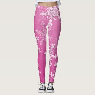Leggings Flammes de neige blanches roses Noël minimaliste