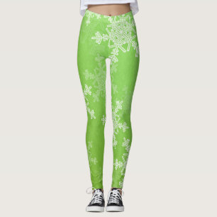 Leggings Flammes de neige blanches vertes Noël minimal