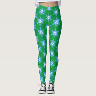 Leggings Flammes de neige bleu vif sur pattes vert vif