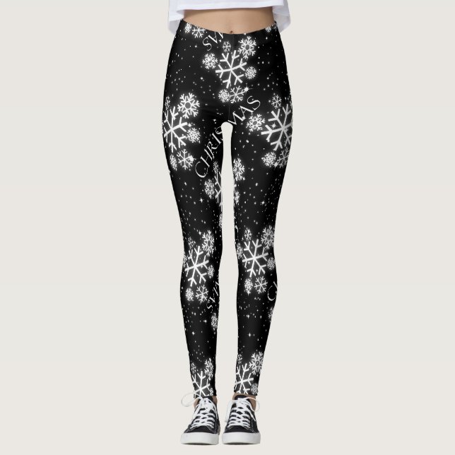 Leggings Flammes de neige brillantes avec graphique de Noël (Devant)