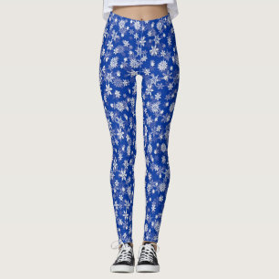 Leggings Flammes de neige de Noël Bleu et Blanc