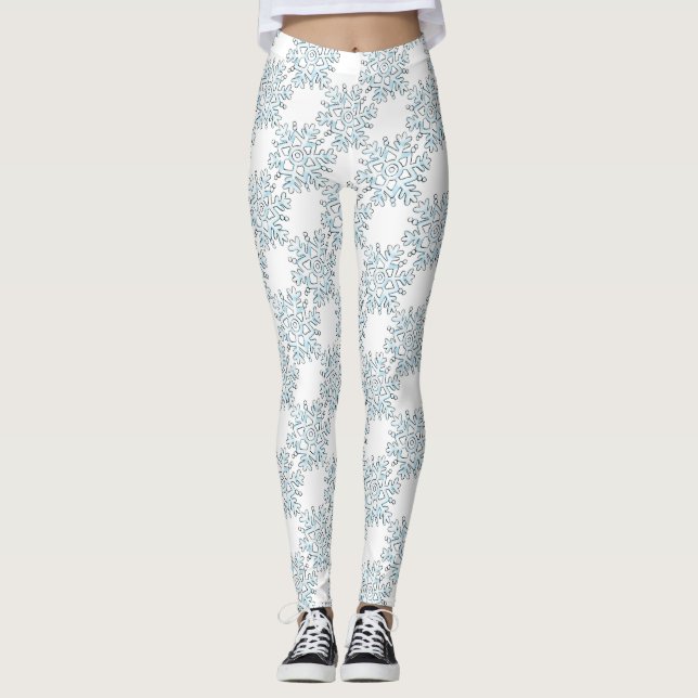Leggings Flammes de neige de Noël bleu, Motif de Blizzard d (Devant)