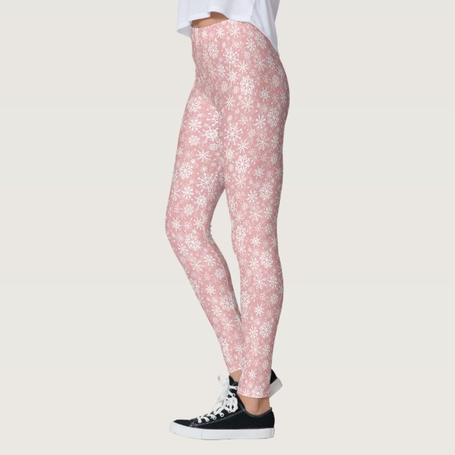 Leggings Flammes de neige de Noël motif rose (Gauche)