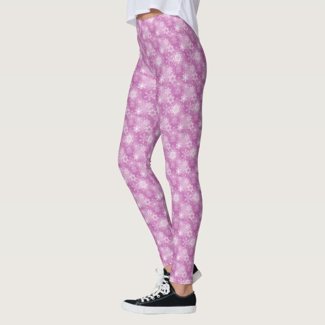 Leggings Flammes De Neige D'Hiver Sur Rose (Gauche)