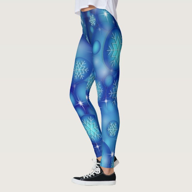 Leggings Flammes de neige et étoiles sur le bleu d'hiver (Gauche)