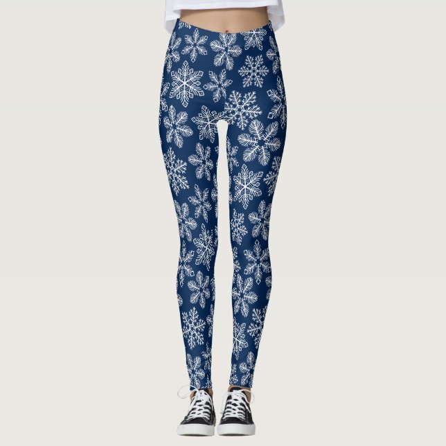 Leggings Flammes de neige sur bleu foncé (Devant)