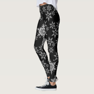 Leggings Flammes de neige sur Noël noir d'hiver