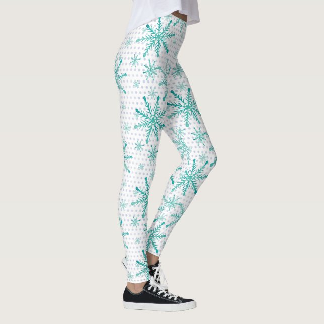 Leggings Flammes de neige turquoises sur les points d'argen (Droite)