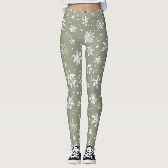 Leggings Flammes de neige vert pâle et blanc (Devant)