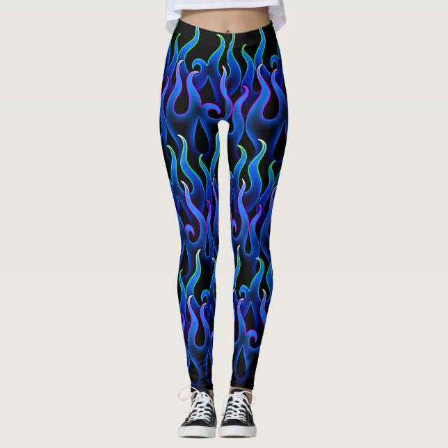Leggings Flammes électriques de feu bleu costume d'Hallowee (Devant)